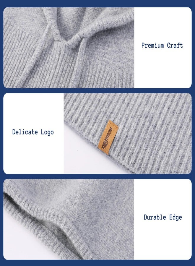ACUSHLA 100% Merino Wool Balaclava for Women & Men Winter Warm Knit Hooded Scarf Hoodie Hat and Scarf Set in One, Light Grey - Image 5